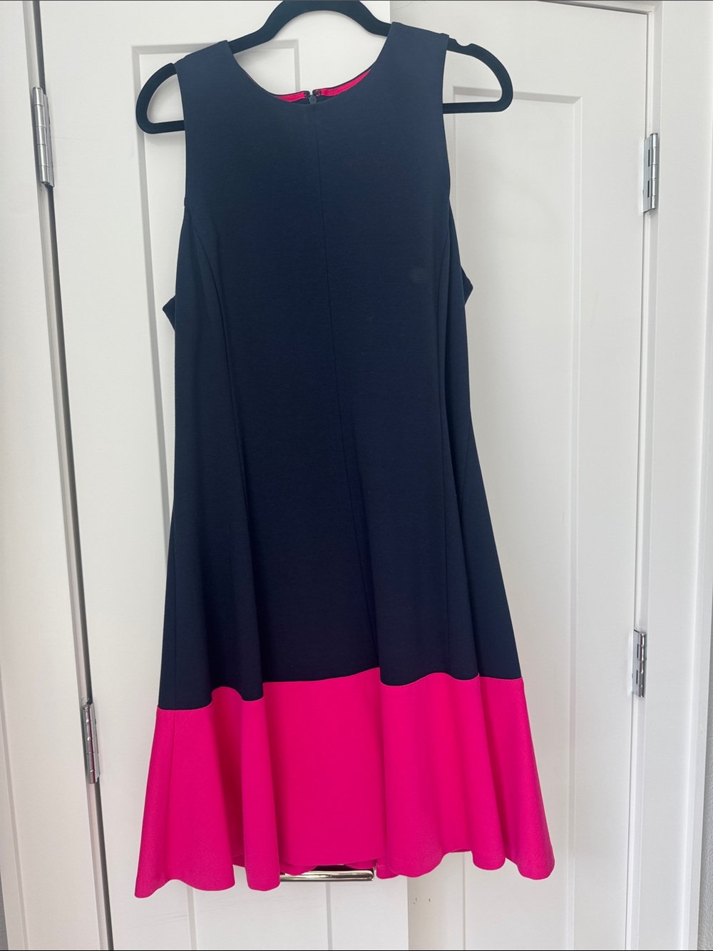 Eliza J Navy Dress with Hot Pink Neckline Accent